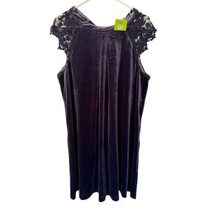 Violet Lace Cap‎ Sleeve Shift Dress Velour NWT L